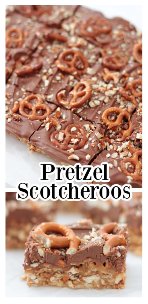 Birthday Pretzel Treats, Things To Do With Pretzels, Sweet Pretzels Recipe, Pretzel Peanut Butter Bars, Pretzel Rice Krispie Treats, Peanut Butter Ritz Bits Recipes, Recipes With Pretzels In Them, Best Scotcheroos Recipe, Pretzel Snack Ideas