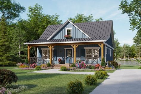 Small Farmhouse Exterior One Story, Small 1000 Sq Ft Homes, Small Walkout Basement House Plans, Cute Farmhouse Exterior, Small 2 Bedroom House Plans One Story, Ranch House Plans With Basement, 1300 Sq Ft House Plans, Ranch With Walkout Basement, Casita Plans