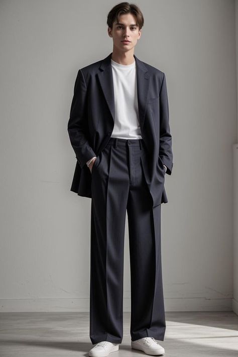 I bought it wasn't even shipped Mens Wide Leg Dress Pants, Trendy Outfit For Men, Men’s Wide Leg Trouser, Loose Dress Pants Men, Baggy Dress Pants Outfits Men, Mens Casual Suit Outfits, Loose Fit Trousers Outfit Men, Trendy Pants For Men, Masculine Graduation Outfit