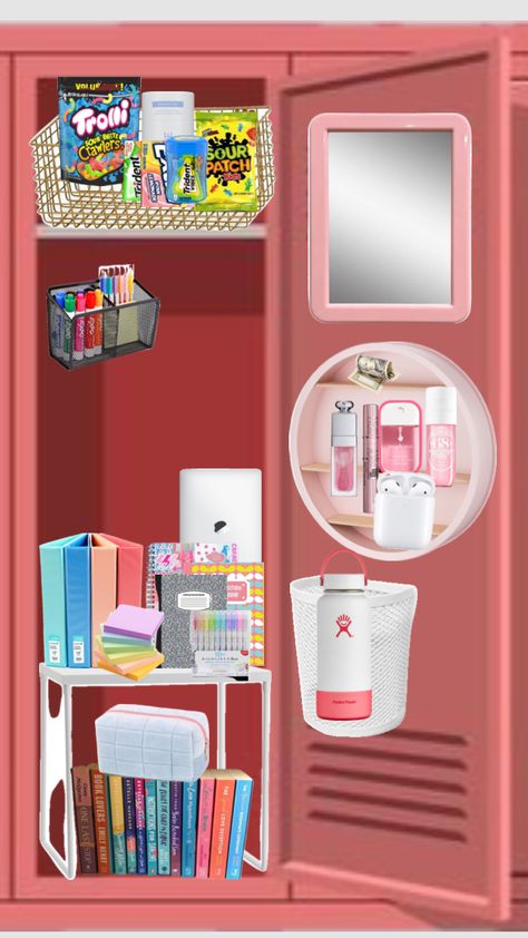 Girls Locker Ideas, Aesthetic Locker Decor, Locker Essentials, School Locker Organization, School Locker Decorations, Middle School Lockers, High School Lockers, Middle School Essentials, Locker Ideas