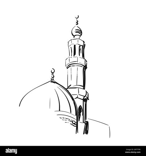 Download this stock vector: Mosque minaret vector sketch Islamic architecture hand drawn illustration - 2RTTTP8 from Alamy's library of millions of high resolution stock photos, illustrations and vectors. Minaret Drawing, Mosque Art Drawing, Mosque Tattoo, Mosque Drawing Islamic Art, Sketch Mosque, Masjid Sketch, Masjid Drawing, Sketch Islamic, Drawing Mosque