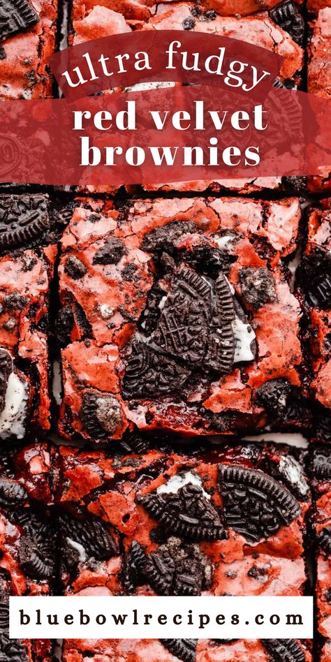 Great Brownie Recipes, Red Velvet Chocolate Brownies, Chewy Red Velvet Brownies, Red Brownies Velvet, Sluttier Brownies Red Velvet, Red Velvet Oreo Cheesecake Brownies, Red Velvet Brownies With Oreos, Red Velvet Oreo Brownies From Box Cake Mixes, How To Make Red Velvet Brownies