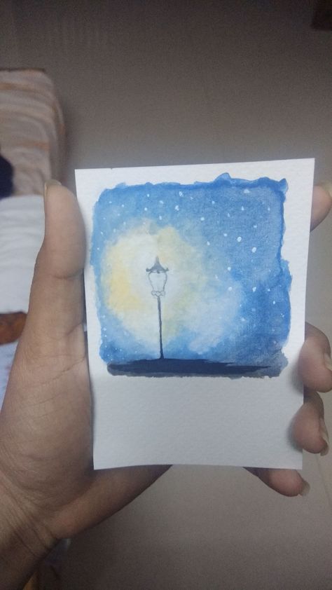 Watercolor- mini- Polaroid style- streetlamp Lamp Watercolor Painting, Polaroid Watercolor, Lamp Watercolor, Painting Lamps, Light Pole, Street Lamp, Easy Watercolor, Street Light, Color Street