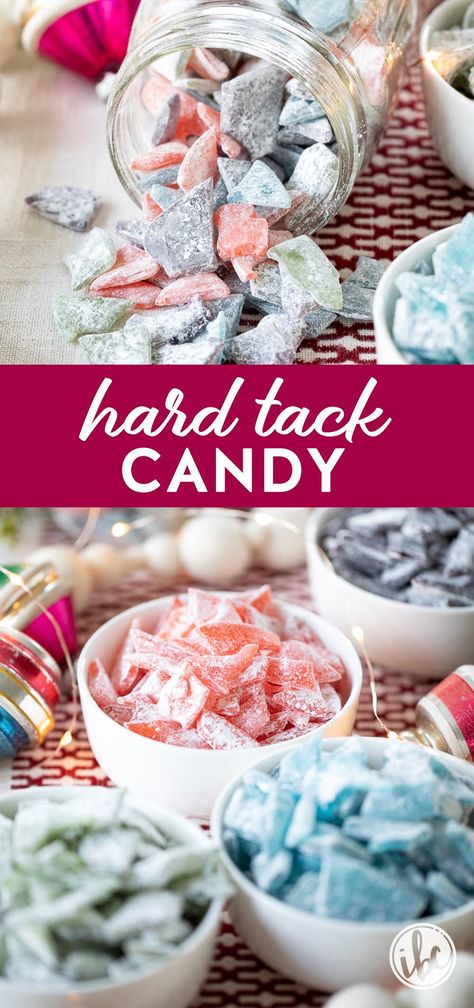 small white bowls filled with hard tack candy. Hard Tack Candy Recipe, Hard Christmas Candy, Christmas Rock Candy, Rock Candy Recipe, Hard Tack Candy, Hard Tack, Hard Candy Recipes, Diy Christmas Candy, Easy Candy Recipes