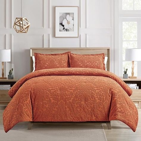 Amazon.com: Sunshine Nicole Velvet Jacquard Comforter Set, Velvet Jacquard Face and Brushed Solid Microfiber Reverse, with Light Weight Soft Poly Fill, 3 Pieces Terracotta, King : Home & Kitchen Bed Comforter Sets, King Comforter Sets, Queen Comforter Sets, Queen Comforter, Pink Room, King Comforter, Comforter Set, Bed Comforters, Comforter Sets