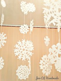 Hanging Snowflakes From Ceiling Diy, Hanging Snowflakes From Ceiling, Ceiling Hanging Decor Diy, Diy Paper Snowflakes, Window Snowflakes, Coffee Filters Snowflakes, Frozen 3rd Birthday, Paper Snowflakes Diy, Diy Jar