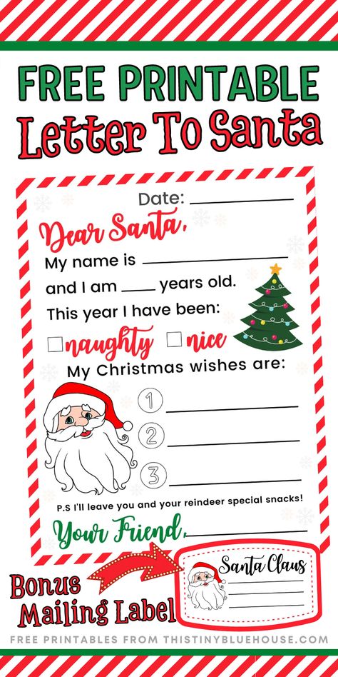 Here is an adorable free printable letter to Santa that is perfect for even the youngest kids! This printable letter for Santa template is a great way to kick off the holiday season and get the kids excited about Christmas. Free Santa Letter Template, Letter For Santa, Free Printable Santa Letters, Santa Notes, Free Letters From Santa, Christmas Letter Template, Santa Writing, Santa Template, Santa Letter Printable