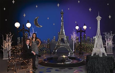 Reflections of Paris Complete Theme Night In Paris Theme Party, A Night In Paris Theme, Prom Theme Decorations, Paris Prom Theme, School Dance Themes, Eiffel Tower Centerpiece, Dance Decor, Paris Themed Bedroom, Prom Backdrops