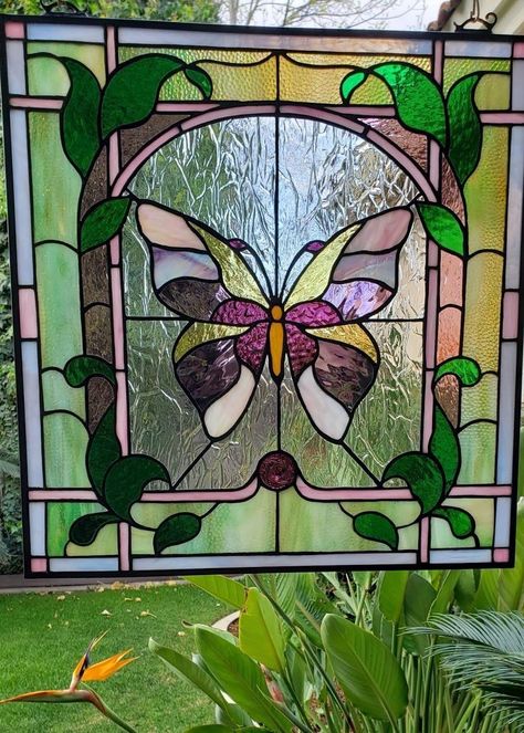 Best Stained Glass Patterns, Stained Glass Butterfly Window, Stained Glass Art Butterfly, Spring Stained Glass Patterns, Stain Glass Tattoo, Stained Glass Window Tattoo, Unique Lanterns, Butterfly Stained Glass, Stained Glass Tattoo