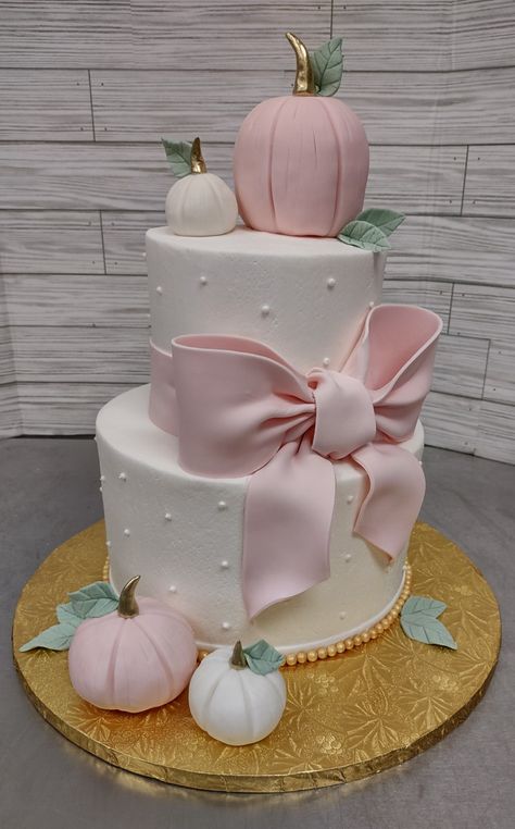 Pink Pumpkins Baby Shower Ideas, Pumpkin Baby Shower Cake Girl, Pink Little Pumpkin Baby Shower Ideas, Pink Pumpkin Baby Shower Cake, Fall Baby Shower Cakes Girl, A Little Pumpkin Is On The Way Cake, Pumpkin Gender Reveal Cake, Fall Baby Shower Cake Ideas, Lil Pumpkin Baby Shower Cake