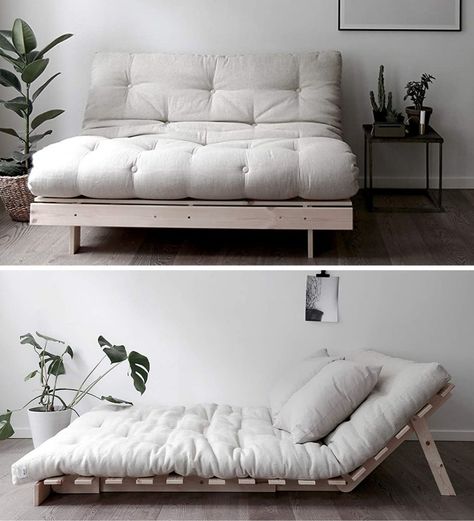 Futon Sleeper Sofas, Futon Double Bed, Futon For Small Spaces, Modern Futon Couch, Futon Apartment Living Room, Futon Studio Apartment, Futon Sofa Bed Guest Room, Futon Small Bedroom, Floor Sleeper Sofa