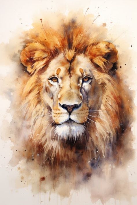 Beautiful Lion painted with watercolors. stock photo Lions Painting, Drawing Of A Lion, Lion Paintings, Lion Art Painting, Lion Watercolor, Lion Watercolor Painting, Watercolor Lion Painting Easy, Acrylic Lion Painting, Lion Face Drawing