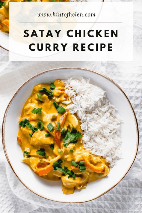 minutes Essen, Lorraine, Chinese Satay Chicken, Satay Chicken Curry Recipe, Satay Curry Recipe, Chicken Satay Curry Recipe, Healthy Takeaway Recipes, Healthy Chicken Satay, Satay Chicken Curry