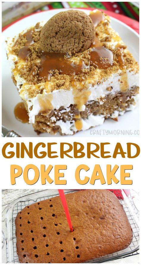 Christmas Poke Cake, Dessert Halloween, Gingersnap Cookies, Poke Cake Recipes, Poke Cakes, Cake Easy, Gingerbread Recipe, Ginger Snap Cookies, Gingerbread Cake