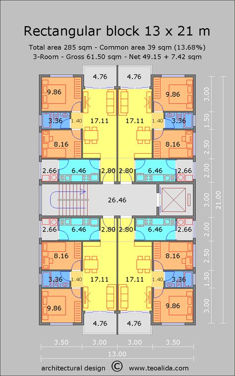 Two Apartment Floor Plans, Apartments Design Architecture, 3 Floor Apartment Building, Four Apartment Building Plan, Apartment Block Floor Plan, Floor Plan Apartment Building, Apartment Block Plan, Architecture Apartment Plan, Apartment Floor Plans Buildings