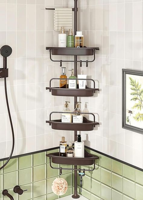 Amazon.com: ALLZONE Rustproof Shower Caddy Corner for Bathroom, Tension Corner Shower Caddy Tension Pole, Solid Shower Organizer with 4 Adjustable Shower Shelves, Shower Rack Fit Heights 39.2 to 113 Inches,Brown : Home & Kitchen Bathtub Storage, Bath Caddies, Corner Shower Caddy, Shower Rack, Bathroom Bathtub, Shower Organization, Plastic Shelves, Large Shelves, Shower Shelves