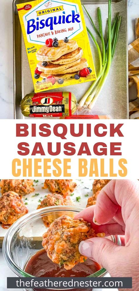 Savory sausage balls loaded with cheese are a classic appetizer and snack that everyone loves. Spicy, moist sausage is combined with cheddar cheese and Bisquick baking mix for vibrant, comforting flavor in every bite. Plus, this quick and easy 3 ingredient Bisquick sausage cheese ball recipe only takes 30 minutes to make! Scoop up a batch (or two!) for your next gathering, and freeze extra Bisquick sausage balls to have handy for any occasion. Sausage And Cheese Bites, Hot Sausage Balls Bisquick, Bisquick Sausage Cheese Balls, Recipe For Sausage Balls Bisquick, His Quick Sausage Balls, Carbquick Sausage Balls, Sausage Cheese Bites, Gluten Free Sausage Balls Bisquick, Sausage Ball Recipe Bisquick