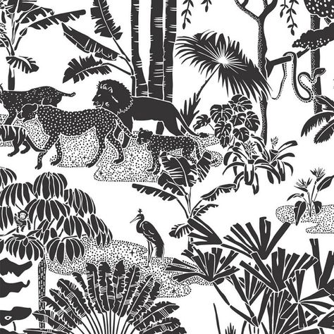 Aimee Wilder Wallpaper - Jungle Dream Designer Screen Printed Charcoal Soft On White American Modern Paint, Paper B Image, Jungle Pattern, Paint Colors Benjamin Moore, Benjamin Moore Paint, Jungle Wallpaper, American Modern, Jungle Print, Modern Wallpaper, Print Wallpaper