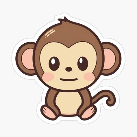 Monkey Cartoon Cute, Monkey Funny Drawing, Cute Monkey Stickers, Kawaii Monkey Drawing, Monkey Doodle Cute, Cute Monkey Doodle, Drawing Monkey Easy, Monkey Simple Drawing, Cute Monkey Drawing Easy