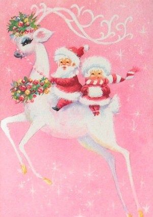 apositivelybeautifulblog:      (via MY PINK CHRISTMAS / Vintage Christmas Card) Vintage Pink Christmas, A Pink Christmas, Shabby Christmas, Vintage Christmas Images, Christmas Graphics, Old Fashioned Christmas, Christmas Memory, Noel Christmas, Santa And Reindeer