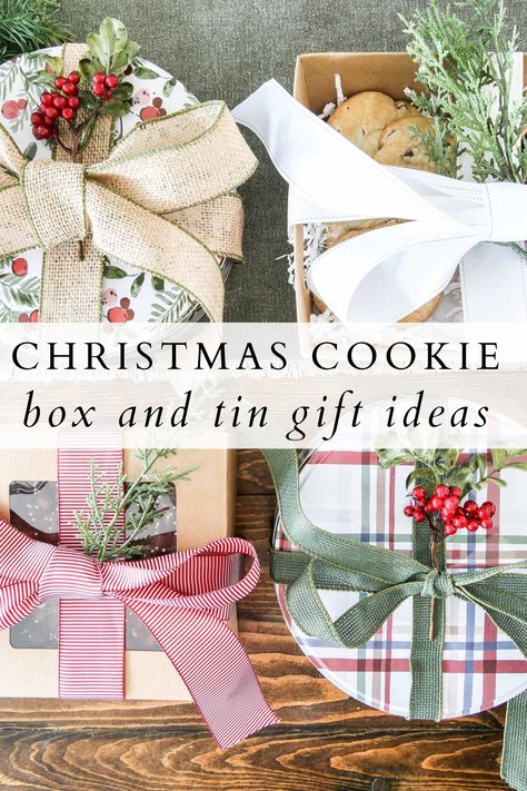 Cookie Tin Christmas Gift, Biscuit Gift Ideas, Packaging Christmas Cookies For Gifts, Baked Good Christmas Gifts Packaging Ideas, Holiday Tin Treats, Shortbread Gift Packaging, Packaged Cookies For Gifts, Christmas Cookie Exchange Packaging, Christmas Food Packaging Ideas