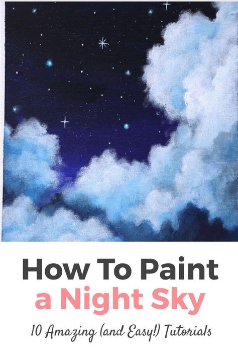 Paint A Night Sky, Night Sky Drawing, Watercolor Night Sky, Easy Christmas Drawings, Painting On Canvas For Beginners, Paint Easy, Acrylic Tutorials, Sky Art Painting, Night Sky Painting