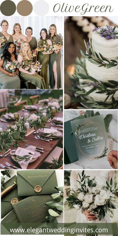 olive green wedding color ideas for your inspiration Green And Gold Wedding, Wedding Theme Color Schemes, Olive Green Weddings, Wedding Color Palettes, Olive Wedding, Wedding Color Pallet, Wedding Motifs, Wedding Color Ideas, Green Themed Wedding