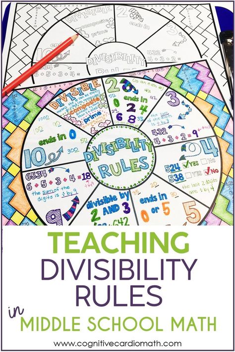 Image of curriculum for teaching divisibility rules to middle school math students Upper Elementary Crafts, Math Art Projects Middle School, Divisibility Rules Chart, Divisibility Rules Activities, Maths Exhibition, Divisibility Rules Worksheet, Math Projects Middle School, Divisibility Rules, Math Doodles