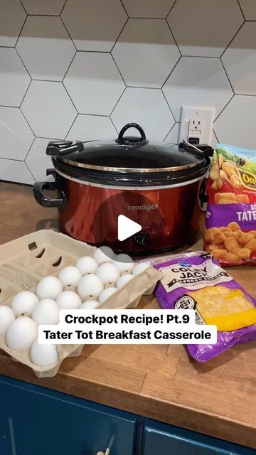 Hannah Russell on Instagram: "Crockpot Recipe! Pt. 9 Tater Tot breakfast casserole! 

On the weekends I love making a big breakfast for my family and in the crockpot its so simple becuase I can throw it in there early in the morning and then get my coffee and go back to bed and then its done by the time my kids are ready for breakfast! Crockpots are just so simple and make everything easier! 

This is basically my other casserole recipe, but a few differences including instead of the bread im using tots! 

In your crockpot add in a bag of frozen tots
1 pound fully cooked breakfast sausage 
6 eggs mixed with a little milk
1 1/2 cups of colby jack cheese

Cook on high for 3 hours or on low for 6 serve with warm tortillas or toast! 

Enjoy❤️ be sure to follow for more easy recipes like this! Crockpot Breakfast Egg Casserole, Crockpot Breakfast Casserole Overnight Tater Tots, Thanksgiving Breakfast Crockpot, Crockpot Tater Tot Breakfast Casserole, Egg Casserole In Crockpot, Crock Pot Christmas Breakfast, Crockpot Breakfast Potatoes Slow Cooker, Breakfast For A Crowd Crockpot, Easy Crockpot Breakfast Recipes