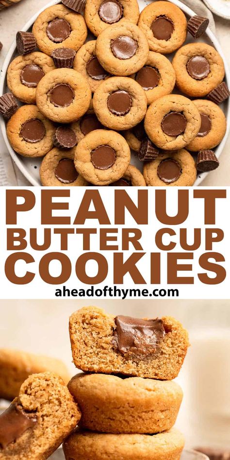 Peanut Butter Cup Cookies Peanut Butter Cookie Cups, Classic Christmas Cookies, Graham Cracker Toffee, Thick Cookies, Butter Cookie Dough, Cup Cookies, Diet Cookies, Cracker Toffee, Peanut Butter Cup Cookies