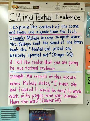 Anchor Chart on citing textual evidence using Out of My Mind by Sharon Draper Textual Evidence Anchor Chart, Evidence Anchor Chart, College Composition, Citing Text Evidence, Literacy Coach, Intervention Classroom, Esl Reading, Textual Evidence, Reading Process