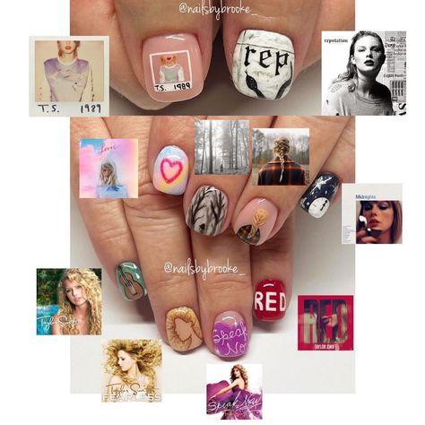 Brooke Jensen | 🎤🪩✨TAYLOR SWIFT ERAS TOUR NAILS✨ My client and I took inspo from each album cover/songs for the nail design! . ✨The art of each finger is i… | Instagram Taylor Swift Eras Tour Nails, Eras Tour Nails, Midnight Red, Swift Concert, Taylor Swift Fearless, Taylor Swift Concert, Cover Songs, Eras Tour, Nail Design