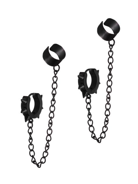 PRICES MAY VARY. GOTHIC PUNK BLACK EAR CUFF SPIKE EARRINGS: The Spike Earrings are the perfect accessory to complete your punk or gothic look. Made from high-quality materials, these earrings feature a sleek black hoop design with edgy spike accents. They are versatile enough to be worn for any occasion, whether it's a night out with friends or a casual day at the office. SIZE & LENGTH: The length of the chain is 2.75 inches. Hoop Spike pendant measures 0.47 inches in diameter MATERIAL: The Spik Pubk Earrings, Punk Earrings Gothic Jewelry, Steam Punk Earrings, Punk Style Jewelry, Chunky Chain Earrings, Goth Earrings Aesthetic, Cool Ear Piercings Punk, Spiked Cuffs, Accesorios Dark