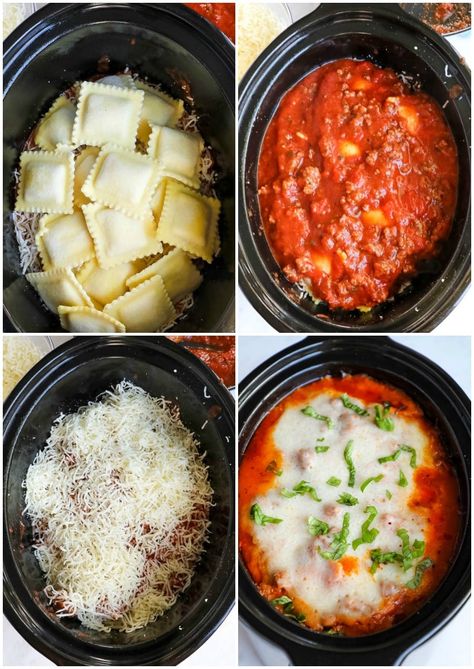 This easy 4-Ingredient Crock Pot Ravioli Lasagna recipe comes together in 10 minutes and only takes 3 hours in the slow cooker. Made with frozen ravioli, jarred pasta sauce, ground hamburger, and mozzarella cheese - this is truly a lazy day lasagna! Crockpot Ravioli Lasagna Crock Pot, Crockpot Lasagna With Ravioli, Crock Pot Ravioli Lasagna, Crock Pot Ravioli, Lazy Day Lasagna, Ravioli Lasagna Recipe, Crockpot Ravioli, Lasagna Easy, Crock Pot Lasagna Recipe