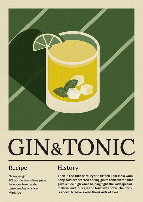 Gin Tonic Recipe, Poster Design Illustration, Cocktail Illustration, Interior Artwork, Bar Poster, Event Poster Design, Gin Tonic, Graphic Design Poster, Gin And Tonic