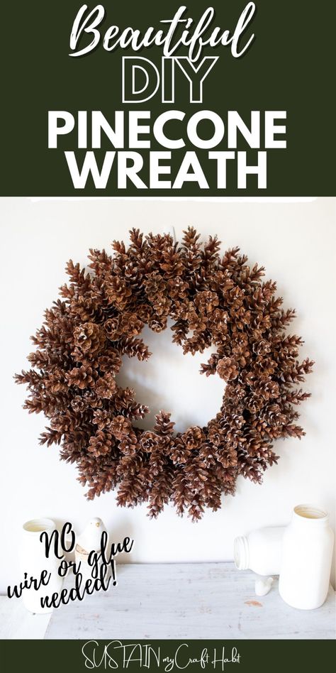 Diy Pinecone Wreath, Bleach Pinecones, Pine Cone Flower Wreath, Pine Cone Christmas Decorations, Pinecone Crafts Christmas, Driftwood Wreath, Kitchen Wreath, Cone Wreath, Pine Cone Christmas Tree