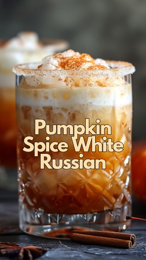 Pumpkin Spice White Russian Pumpkin Spice White Russian Recipe, Pumpkin White Russian, Pumpkin Spice White Russian, White Russian Recipe, White Russian Recipes, Dairy Free Creamer, Holiday Party Drinks, Pumpkin Spice Creamer, Pumpkin Syrup