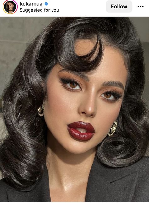 50s Makeup Looks, Dark Bridal Makeup, Old Hollywood Makeup Look, Pinup Makeup, Vintage Makeup Looks, Red Carpet Makeup, Pin Up Makeup, Latina Makeup, Hollywood Makeup