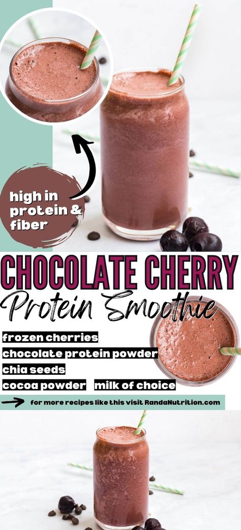 Craving something delicious and nutritious? Look no further than Chocolate Cherry Protein Smoothie! We've got the answer to all your cravings, with a protein shake that's creamy, fruity, and oh so satisfying. Get a boost of energy, with a chocolate cherry smoothie that will keep you going all day long! Dark Cherry Protein Shake, Protein Shake With Chocolate Protein, Chocolate Strawberry Protein Smoothie, Chocolate Cherry Smoothie Healthy, Chocolate Cherry Protein Shake, Healthy Cherry Smoothie, Cherry Protein Smoothie, Smoothies With Chocolate Protein Powder, Cherry Smoothie Recipes Healthy