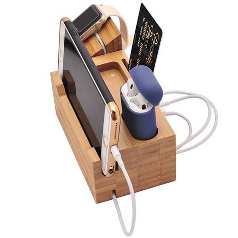 The Bamboo All-In-One Charging Station for iPhone, AirPods and Apple Watch Best Charging Station, Iphone Charging Station, Ipad Charger, Wooden Docking Station, Earbud Holder, Airpods Apple, Apple Watch Charger, Apple Watch Iphone, Charger Holder