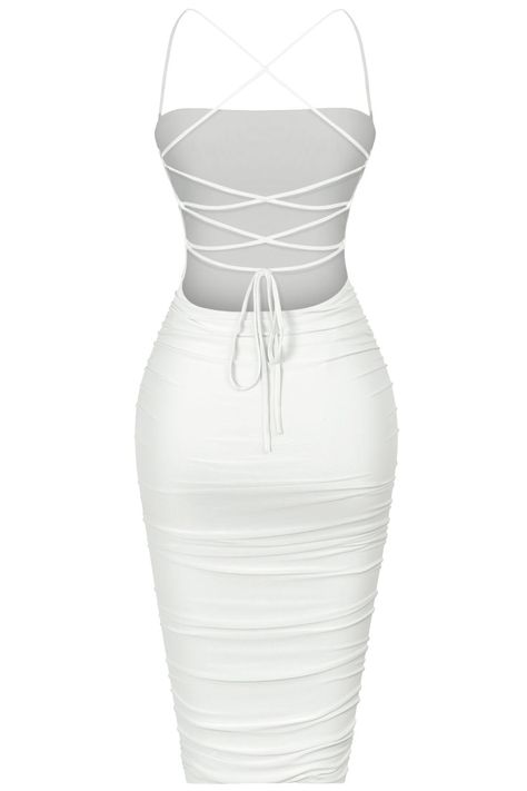 Criss Cross Dress Back, Tight Long Dress, White Tight Dresses, Power Dress, White Fitted Dress, White Satin Dress, Tight Dress Outfit, Criss Cross Dress, Fashion Shoes Heels