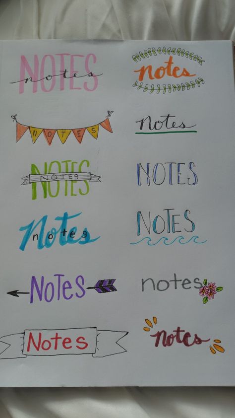 Ways to write "notes". Creative Ways Of Writing Headings, Different Ways To Write Titles, Aesthetic Writing Font Notes, Cute Way To Write Notes, Aesthetic Ways To Write Notes, Cute Ways To Underline Titles, Writing Subjects Ideas, Different Ways To Write Headings, How To Write Titles For Notes