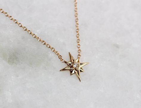 Diamond Star Necklace, North Star Necklace, Dainty Diamond Necklace, Star Necklace Gold, Solitaire Pendant Necklace, Solid Gold Necklace, Gold Diamond Necklace, Minimal Jewelry, Diamond Star