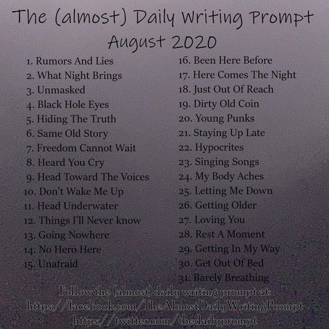 Poem Topics Ideas Poetry, Daily Writing Prompts Writers Notebook, Song Lyric Writing Prompts, August Poetry Prompts, The Almost Daily Writing Prompts, Songwriting Topics, Poem Ideas Topics, Almost Daily Writing Prompts, Poetry Prompts Deep