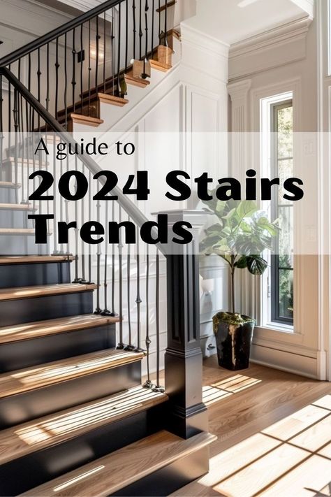 Staircases are tricky spaces with the mix of railings, posts and the staircase. Read this for all the considerations of a stairway Stair Rail Ideas Banisters, Spiral Staircase Makeover, Interior Staircase Ideas, Wood On Stairs, New Banister Ideas, Open Stairway Ideas, Open Riser Stairs Makeover, Staining Stair Rail, Stairway Railing Makeover