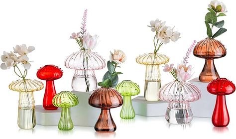 Glasseam Mushroom Propagation Vase, Colored Flower Vases Decorative Set of 10, Unique Small Glass Vases for Flowers,Aesthetic Mini Cute Vase Decor, Hydroponic Bud Vase for Bedroom Bathroom Kitchen Mushroom Propagation, Propagation Vase, Vases For Flowers, Colored Glass Vases, Mini Terrarium, Small Glass Vases, Vase For Flowers, Decorative Set, Planter Gift