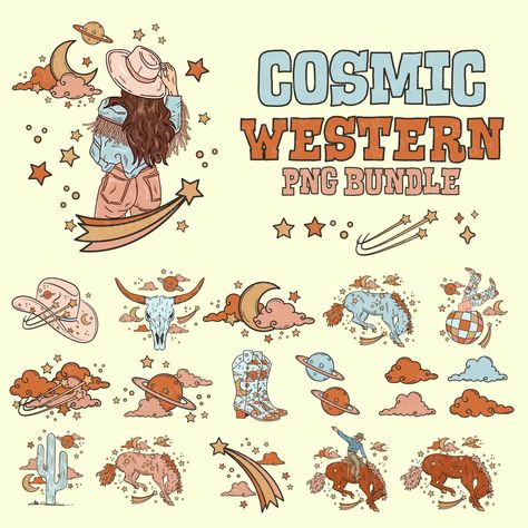 Pony Gold, Space Western, Cosmic Cowgirl, Coloring Posters, Retro Sublimation, Space Cowgirl, Retro Space, Western Wall Art, Western Aesthetic