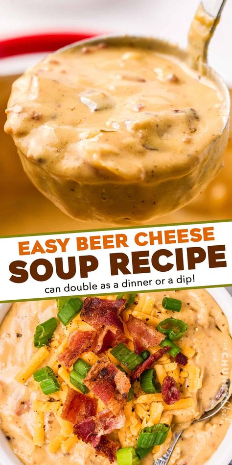 Rich and creamy, this Beer Cheese Soup is made easily on the stovetop and is perfect alongside soft pretzels or crusty bread! #soup #beercheese Smoked Sausage Beer Cheese Potato Soup, Beer Cheese Soup With Potatoes, Soups Paleo, Slow Cooker Beer Cheese Soup, Easy Beer Cheese Soup, Wisconsin Beer Cheese Soup, Easy Beer Cheese, Beer Cheese Soup Recipes, Beer Soup