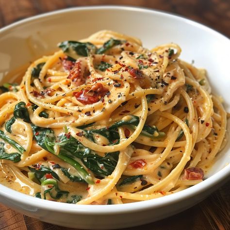 Pasta Recipes Tomato, Spaghetti Spinach, Tomato Linguine, Spaghetti With Spinach, Delicious Spaghetti, Tomato Cream Sauce, Linguine Recipes, Italian Pasta Dishes, Pasta Dinners