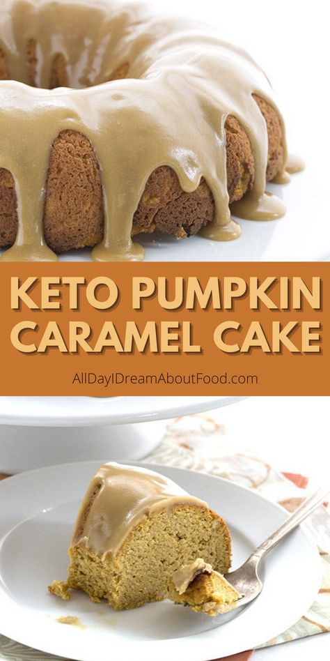 All the best flavors of fall in this delicious low carb Pumpkin Spice Bundt Cake with a sugar-free caramel glaze. Grain-free and keto friendly. Caramel Bundt Cake, Keto Pies, Galletas Keto, Keto Cakes, Keto Baking, Low Carb Cake, Postre Keto, Caramel Glaze, Keto Tips